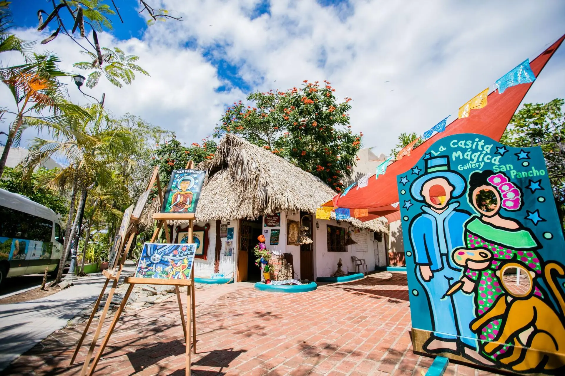 Decorations are arranged around the hut to create a festive atmosphere for the celebration.